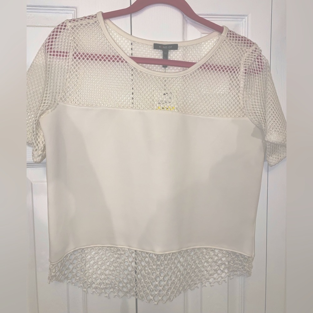 White crop top with net detailing